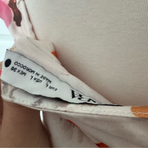 Zara Floral Cowl Neck Dress sun dress satin glam cottage tropical L - Picture 6 of 7